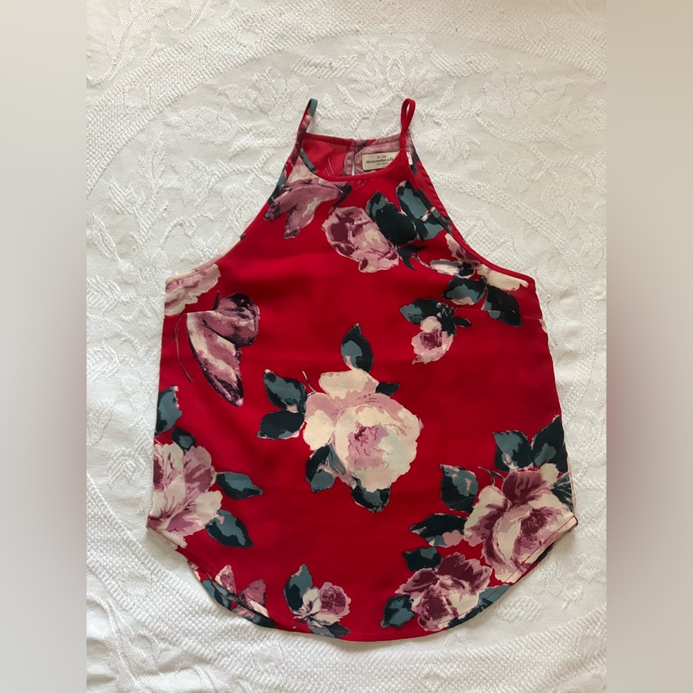 Abercrombie & Fitch Red and Pink Floral Top